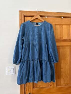 Draper James Long Sleeve Tiered Denim Cotton Smock Dress Size L